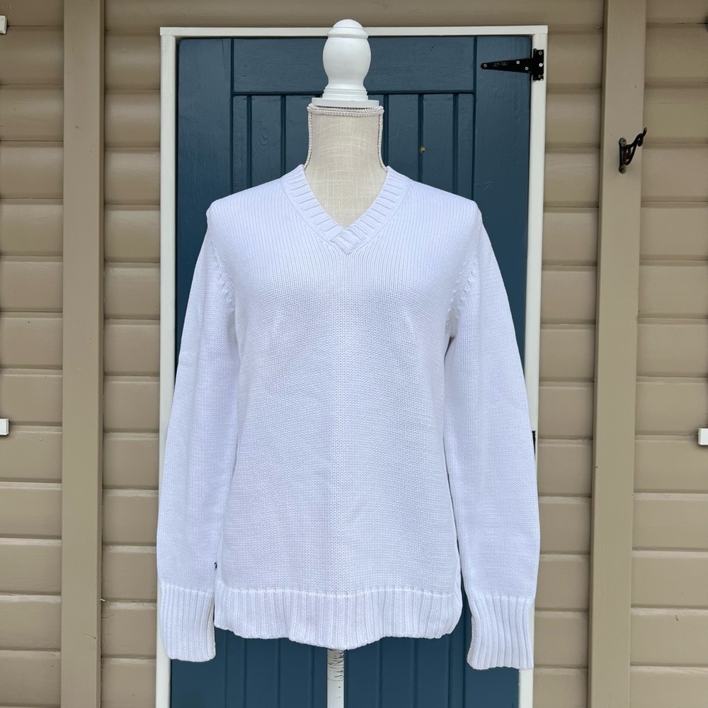 Ralph Lauren Cotton White V-Neck Sweater Women’s Size Medium